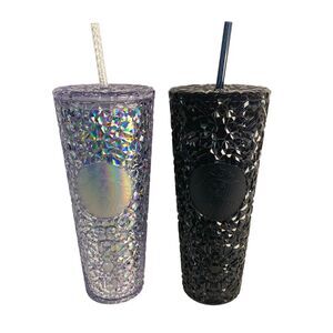 2 Piece Lot Starbucks Iridescent Gem Venti Tumbler Set Clear Navy 2024 Cold Cup